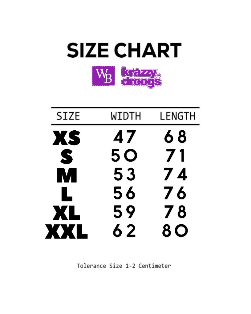 Size Chart — Spread Much Love · WildBall × KrazzyDroogs